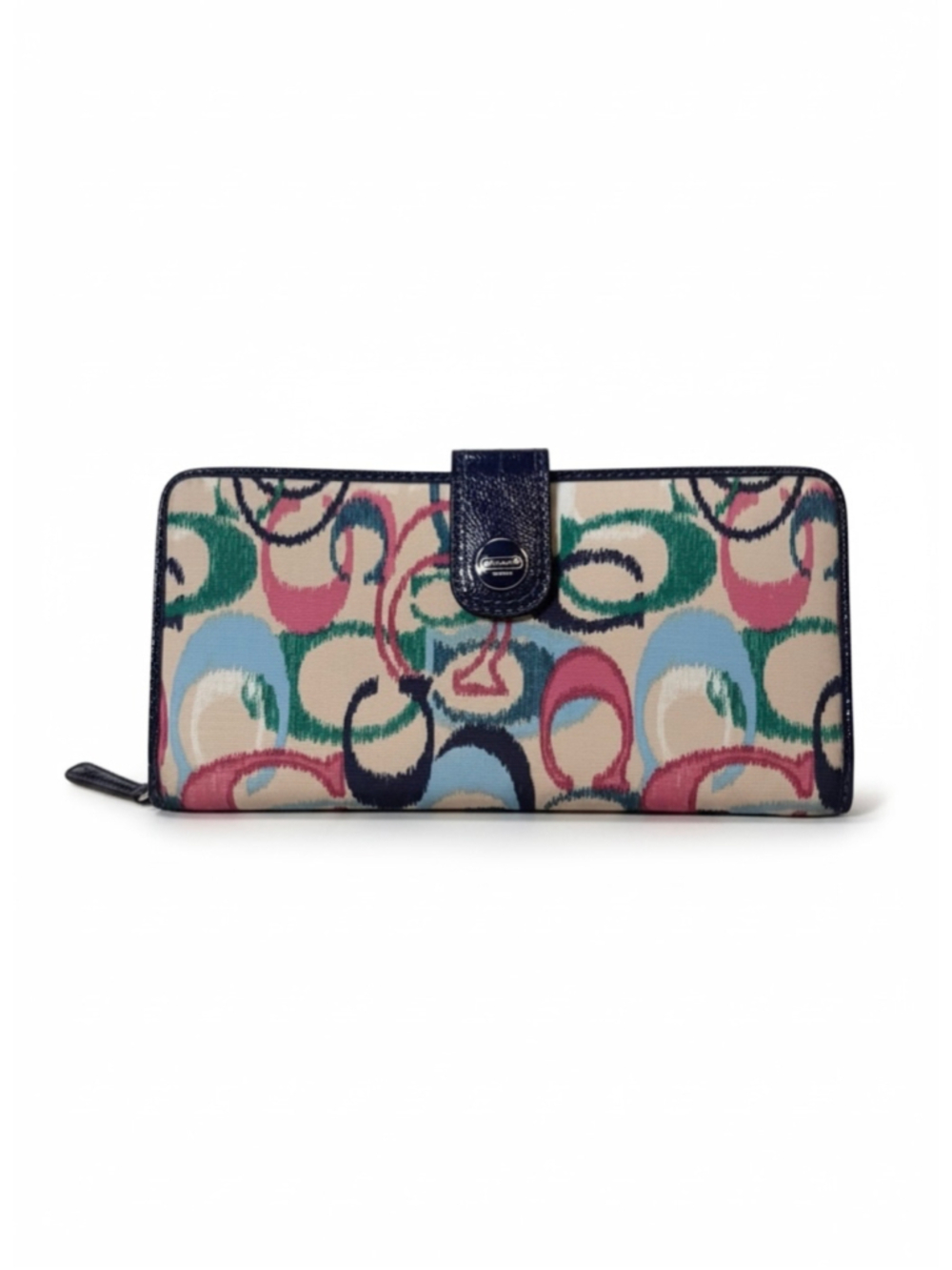 Coach Ikat Scribble C Multi-Color Signature Print Zip Around and Snap Wallet